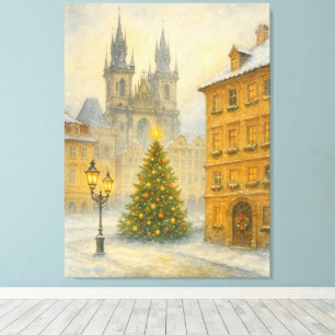 Toile Noël vintage Prague • Rétro Vieille Ville Hiver