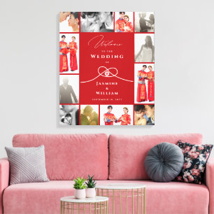 Toile Nœud Double Bonheur Photo de Mariage Chinois en Or
