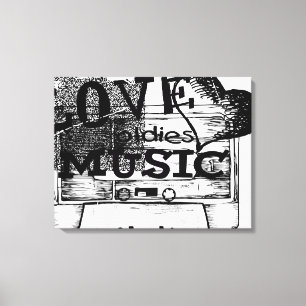 Toile Noir, Blanc Vintage Lodies musique Canvas
