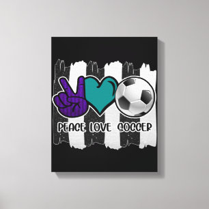 Toile Noir et blanc Striped Peace Love Soccer