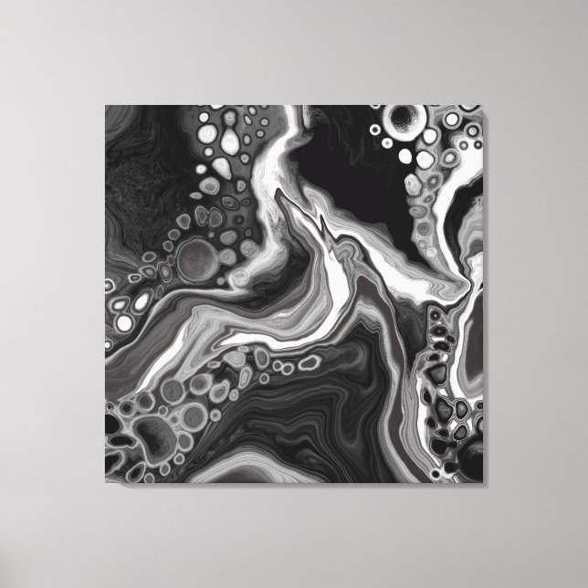 Toile Noir et Marbre blanc Digital Fluid Art (Recto)