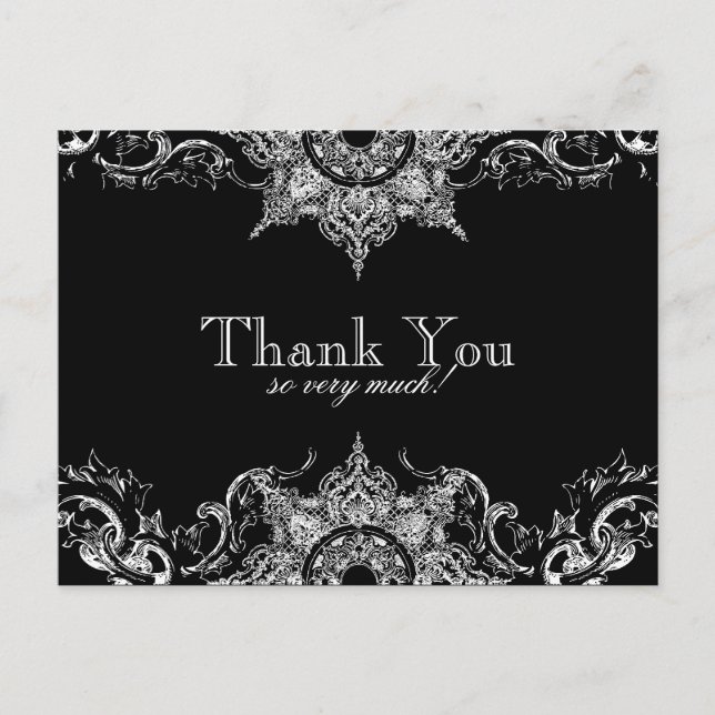 Toile noir n blanc Damask Merci Note Carte postale (Devant)