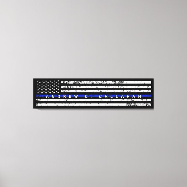 Toile Nom complet Drapeau de police de ligne bleue mince (Recto)