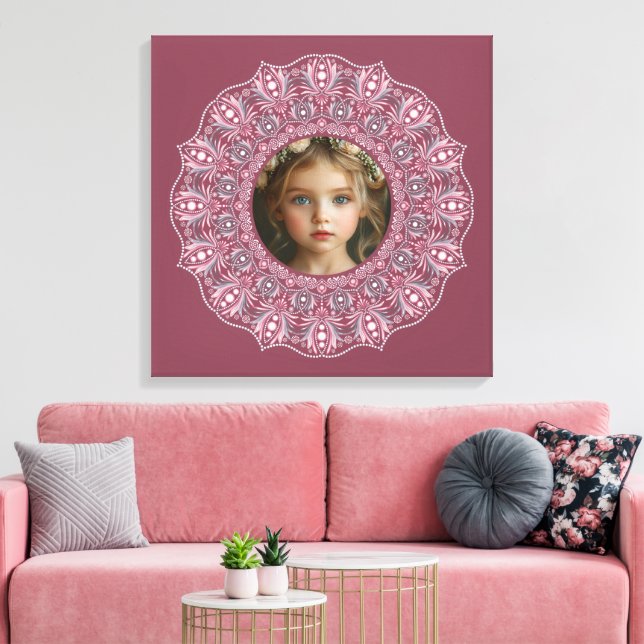 Toile Nom Personnalisé Joli rose Floral Mandala Cadre ph (Insitu(Salon))