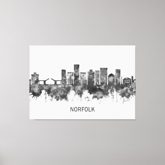 Toile Norfolk Virginia Skyline BW (Recto)