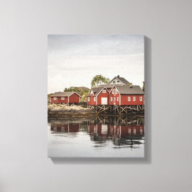 Toile Norvège Maisons de bateaux rouges (Recto)