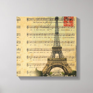 Toile notes de musique vintage tour eiffel paris françai