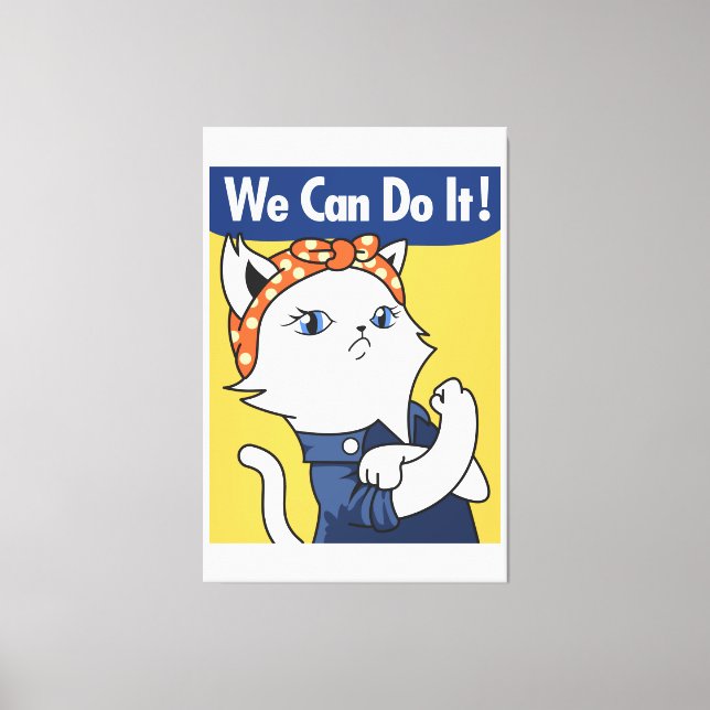 Toile Nous Pouvons Le Faire ! Chat blanc Rosie le Rivete (Recto)