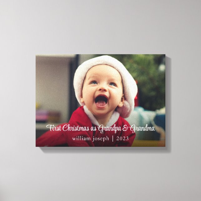 Toile Nouveau bébé Notre premier Noël en grand-parents (Recto)