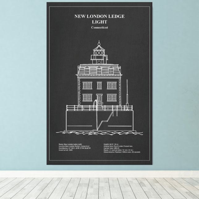 Toile Nouveau phare de London Ledge - Connecticut - PD (Insitu (Plancher de Bois))
