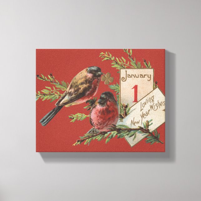 Toile Nouvel An vintage Oiseaux (Recto)