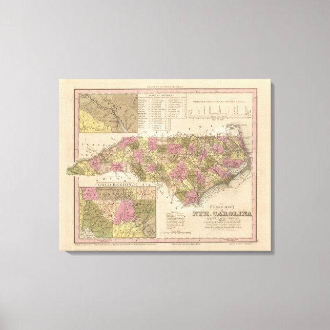 Toile Nouvelle Carte De La Caroline Du Nord (Recto)