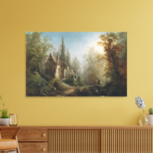 Toile Nuit au clair de lune sur une chapelle et des cava