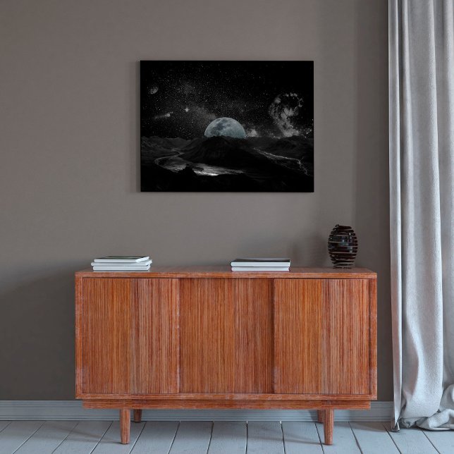 Toile Nuit de Lune Noire et Blanche Sky Mountain Galaxy (Créateur téléchargé)