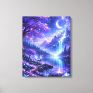Toile Nuit magique au bord du lac lumineux