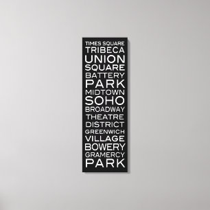 Toile NYC Districts Parcs et quartiers en noir