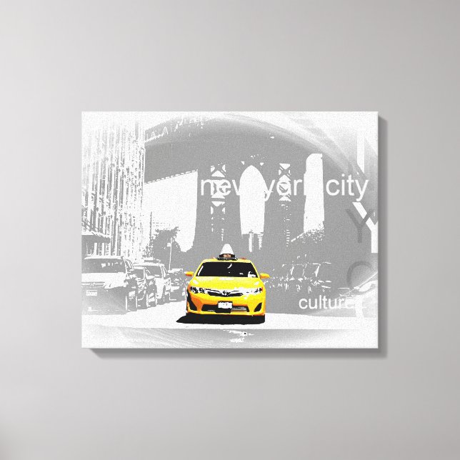 Toile Nyc Yellow Taxi Brooklyn Bridge Pop Art Photo (Recto)