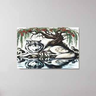 Toile Oasis de la famille des loups sereins dans la natu