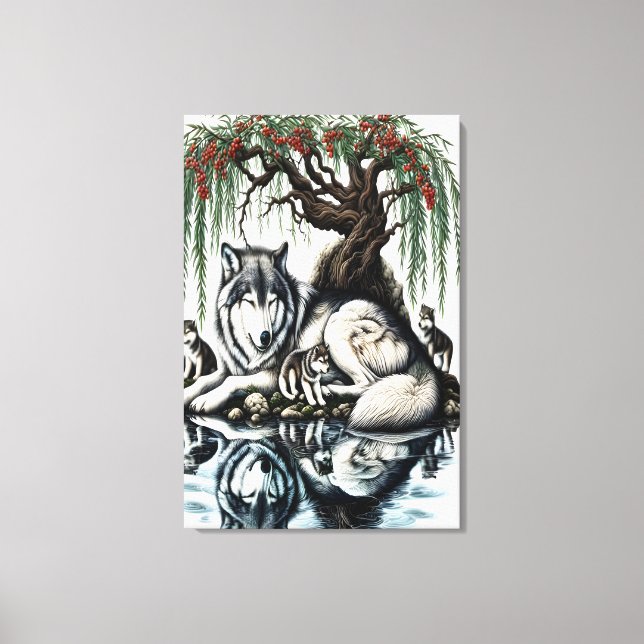 Toile Oasis de la famille des loups sereins dans la natu (Recto)