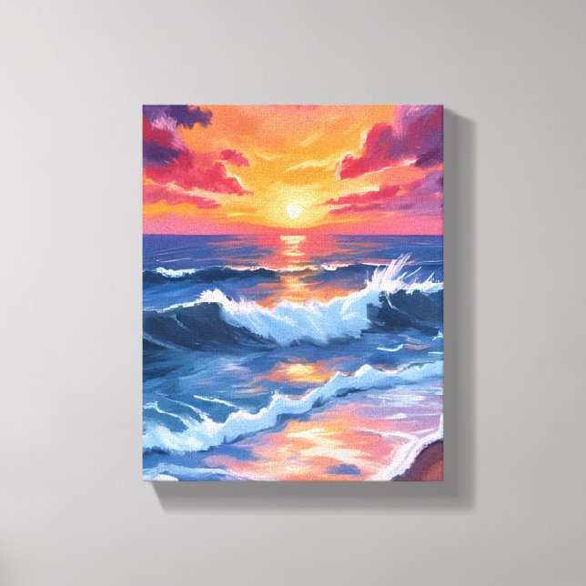 Toile Ocean Sunset Beach Waves Watercolor (Recto)
