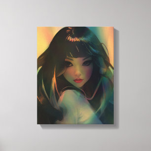 Toile Oeuvre d'Anime Girl entourée de Rainbow Light