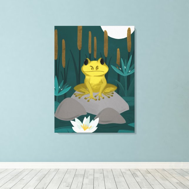 Toile Œuvre d'art de grenouille dans un étang au clair d (Insitu (Plancher de Bois))