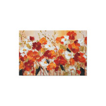 Œuvre d'art murale abstraite florale rouge et or r