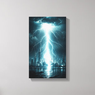 Toile Œuvre d'art murale éclair de ville futuriste – Cyb