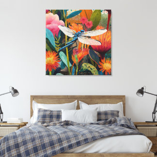 Toile OEuvre florale en acrylique avec ailes blanches