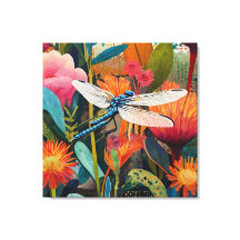 OEuvre florale en acrylique avec ailes blanches