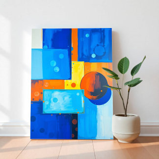 Toile OEuvre murale Abstraite en bleu, orange et jaune