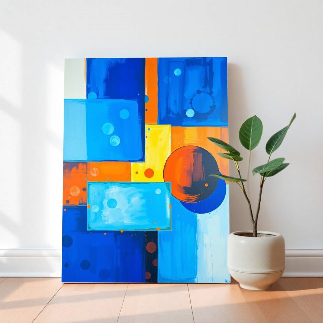 Toile OEuvre murale Abstraite en bleu, orange et jaune (Créateur téléchargé)
