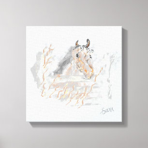 Toile Œuvre murale : Cheval paissant dans les champs 