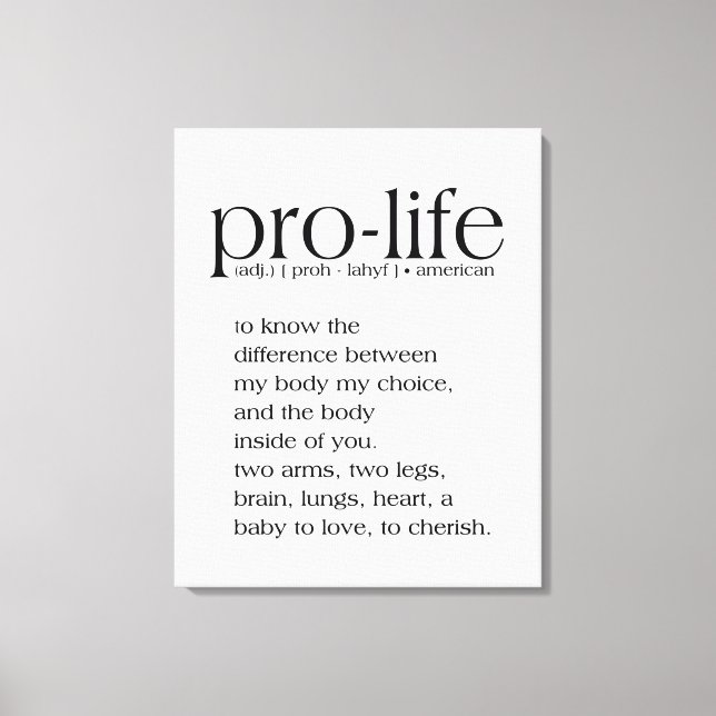 Toile OEuvre murale de définition Pro-Life (Recto)