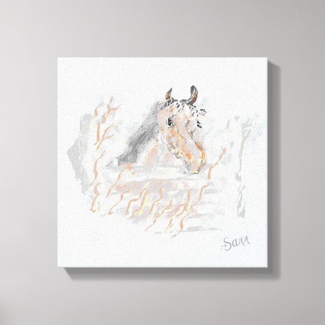 Toile OEuvre murale : Pâturage à cheval dans les champs (Recto)