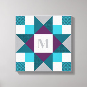 Toile Ohio Star Quilt Block en Turquoise, gris, violet,