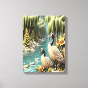 Toile Oies du Canada au milieu des saules pleurs 12x16