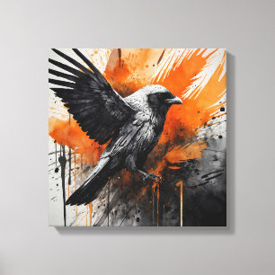 Toile Oiseau Abstrait noir orange