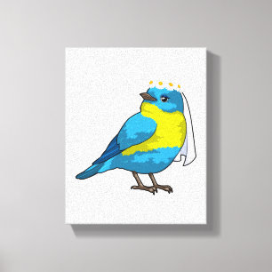 Toile Oiseau comme mariée avec couronne de fleurs