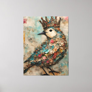 Toile Oiseau dans un collage médiatique mixte de la Cour