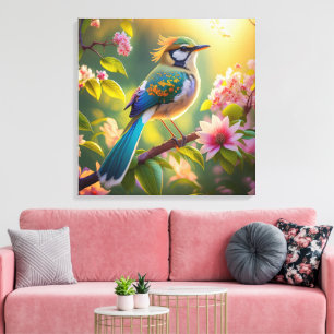 Toile Oiseau fantastique à tête verte et ailes de sarcel