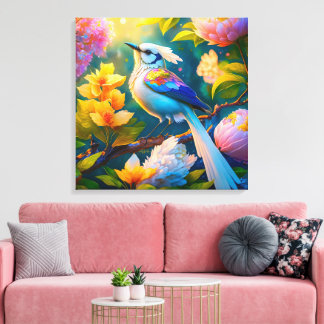Toile Oiseau Fantastique Geai à Ailes Arc-en-ciel