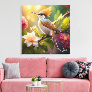 Toile Oiseau Fantastique Meliphage à Crête Dorée