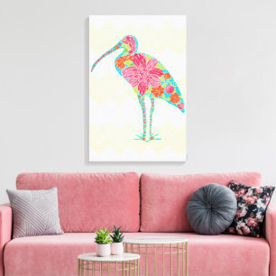 Toile Oiseau Floral Ibis Avec Chevron Jaune
