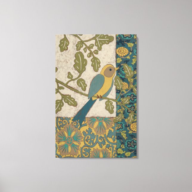 Toile Oiseau jaune et bleu Turquoise perché sur une bran (Recto)