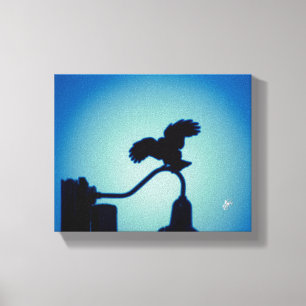 Toile Oiseau sur lampe courbe Blue Halo Art