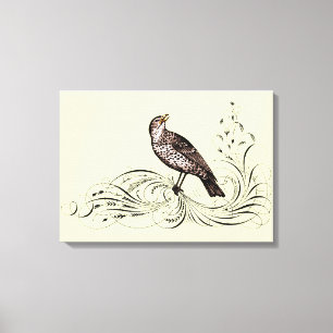Toile Oiseau sur un rouleau (brun)