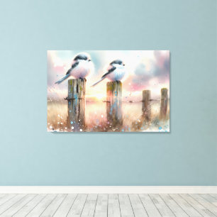 Toile Oiseaux au pastel à l'aquarelle sur un poteau de c