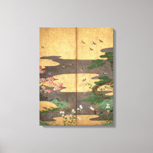 Toile Oiseaux aux fleurs d'automne et d'hiver