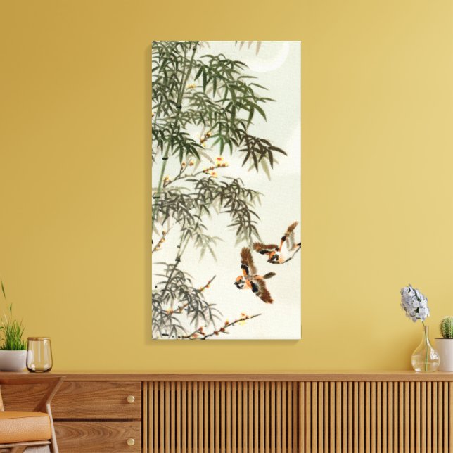 Toile Oiseaux Bambou Asiatique Japonais Vintage (Insitu(Salon))